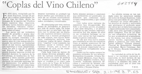 Coplas del vino chileno  [artículo] T. M. H.