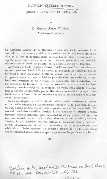 Patricio Estelle Méndez  [artículo] Ricardo Krebs Wilckens.