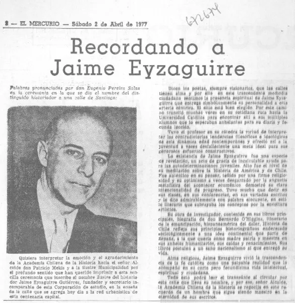 Recordando a Jaime Eyzaguirre.  [artículo]