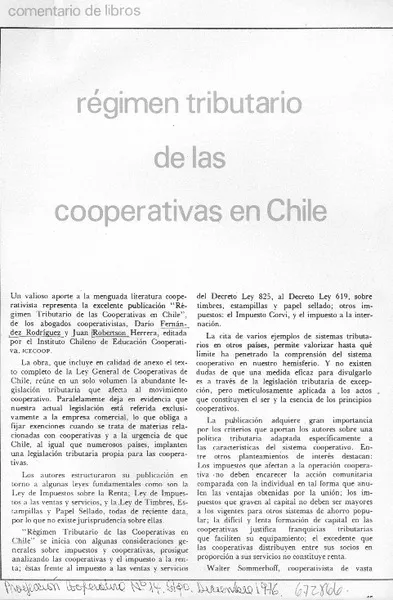 Régimen tributario de las cooperativas en Chile.  [artículo]