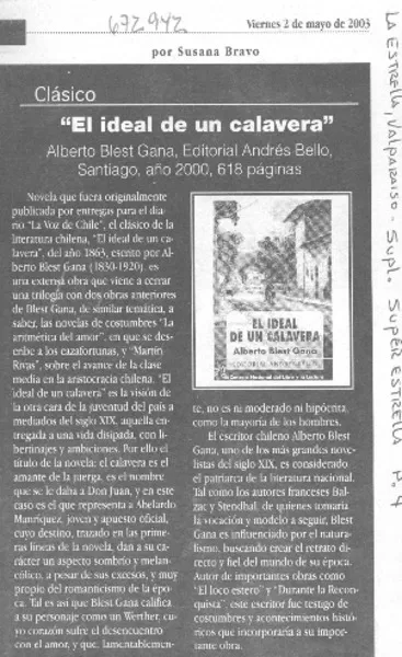 "El ideal de un calavera"  [artículo] Susana Bravo.