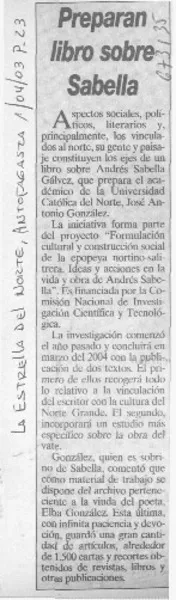 Preparan libro sobre Sabella.  [artículo]