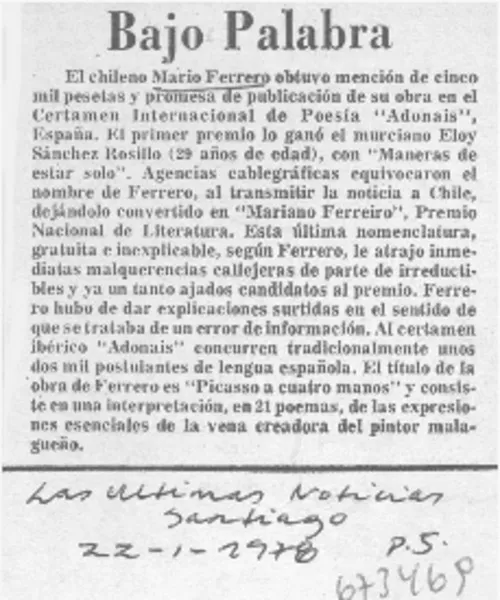 Bajo palabra.  [artículo]