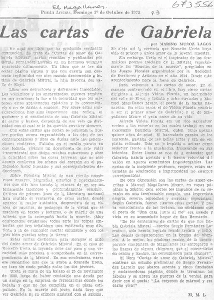 Las cartas de Gabriela  [artículo] Marino Muñoz Lagos.