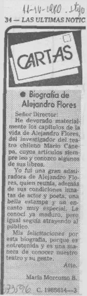 Biografía de Alejandro Flores  [artículo] María Morcomo B.