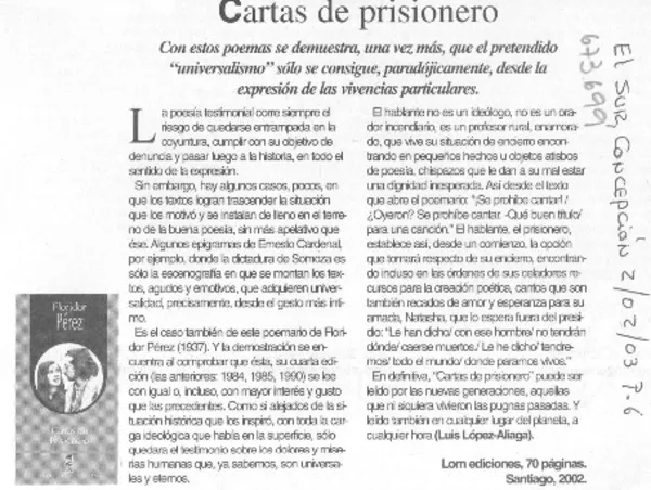 Cartas de prisionero  [artículo] Luis López Aliaga.