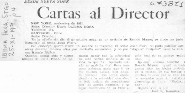 Cartas al director  [artículo] José L. González.
