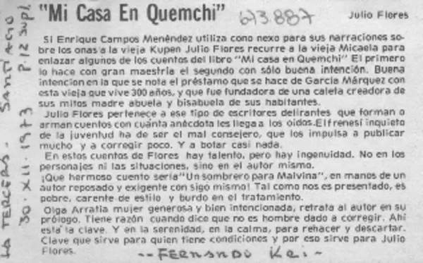 Mi casa en Quemchi  [artículo] Fernando Kri.