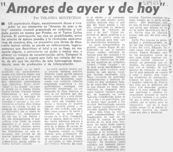 Amores de ayer, amores de hoy"  [artículo] Yolanda Montecinos.