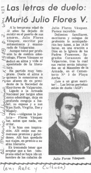 Las letras de duelo, murió Julio Flores V.  [artículo] AGF.
