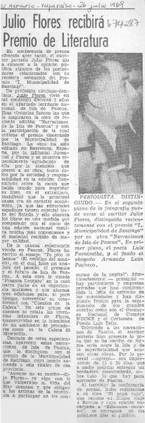 Julio Flores recibirá premio de literatura  [artículo].