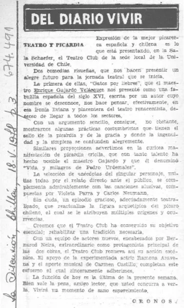 Teatro y picardía  [artículo] Cronos.