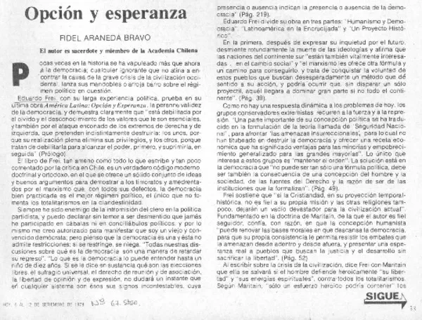 Opción y esperanza  [artículo] Fidel Araneda Bravo.