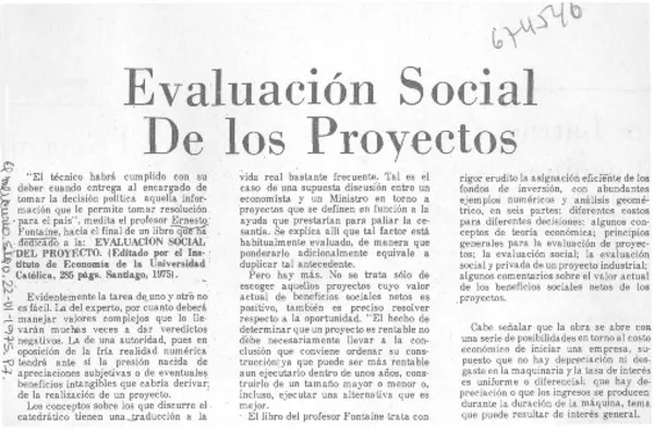 Evaluación social de los proyecto  [artículo]