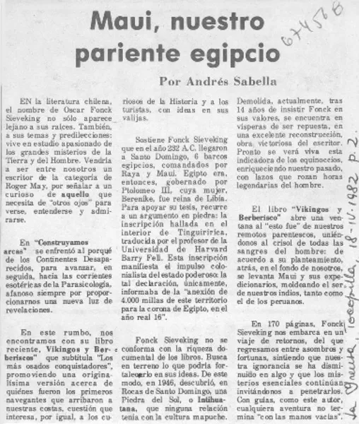 Maui, nuestro pariente egipcio  [artículo] Andrés Sabella.