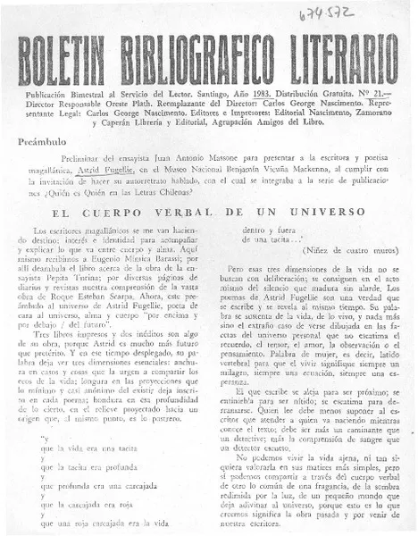 El Cuerpo verbal de un universo.  [artículo]