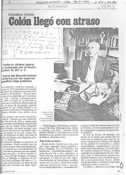 Colón llegó con atraso  [artículo] Telmo Melén.