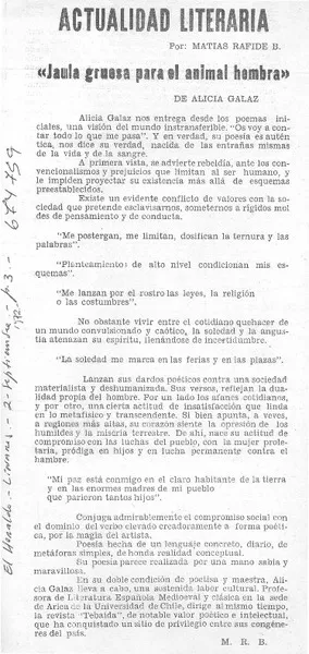 "Jaula gruesa para el animal hembra"  [artículo] Matías Rafide B.