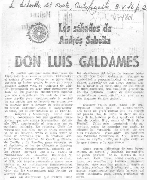 Don Luis Galdames  [artículo] Andrés Sabella.