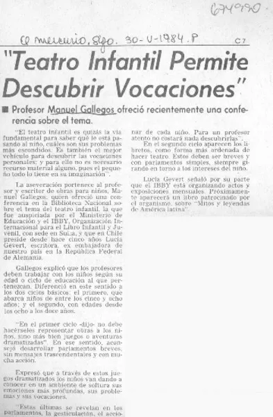 "Teatro infantil permite descubrir vocaciones".  [artículo]