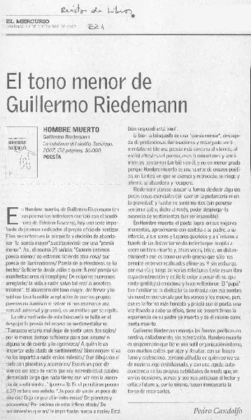 El tono menor de Guillermo Riedemann  [artículo] Pedro Gandolfo.