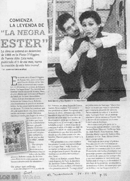 Comienza la leyenda de "La Negra Ester"  [artículo] Juan Antonio Muñoz.