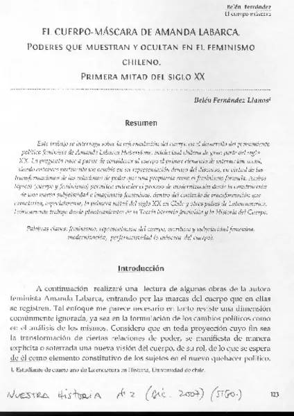 El cuerpo-máscara de amanda Labarca  [artículo] Belén Fernández Llanos.