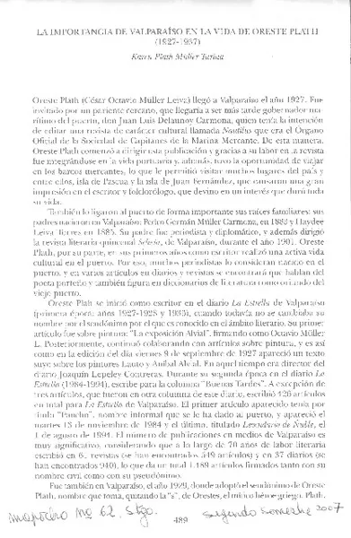 La importancia de Valparaíso en la vida de Oreste Plath.  [artículo]Karen Müller Turina.
