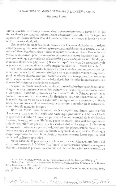 La historia de María Griselda o la nueva ninfa.  [artículo] Macarena Lavín.