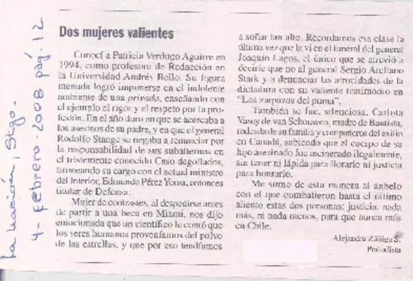 Dos mujeres valientes  [artículo]Alejandra Zúñiga S.