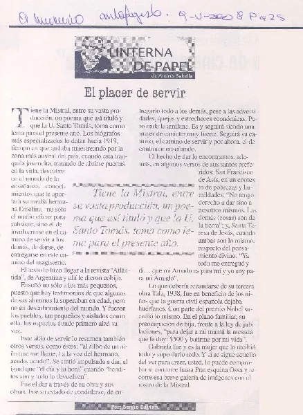 El placer de servir  [artículo]Sergio Gaytán.