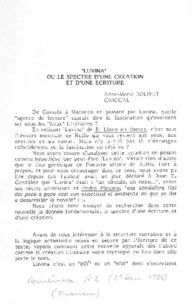 "Luvina" ou le spectre d'une creation et d'une ecriture  [artículo] Anne-Marie Jolivet.