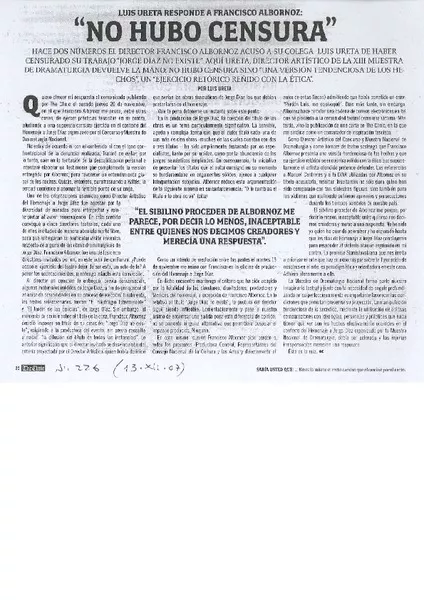 No hubo censura  [artículo] Luis Ureta.