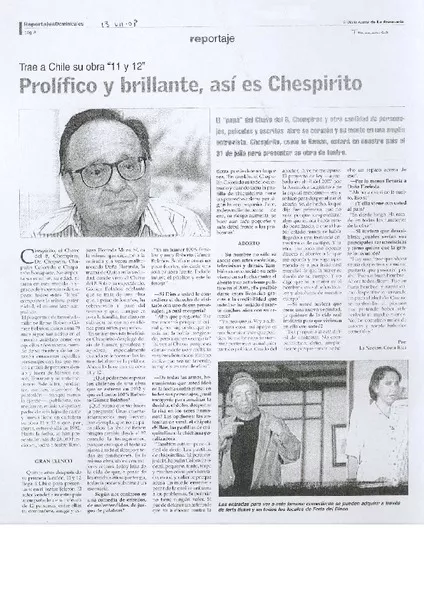 Prolífico y brillante, asé es Chespirito (entrevista)  [artículo].
