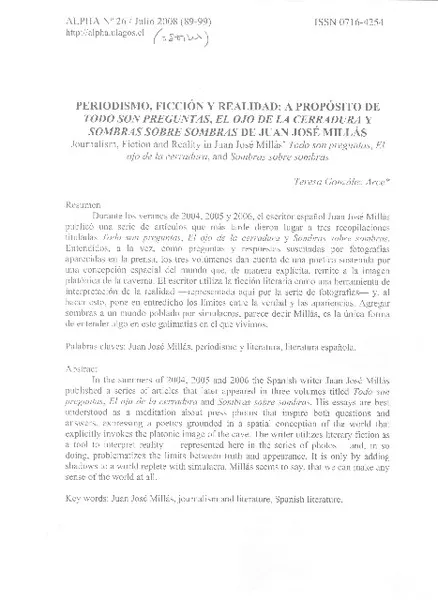 Periodismo, ficción y realidad  [artículo] Teresa González Arce.
