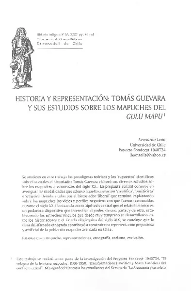 Historia y representación  [artículo] Leonardo León.