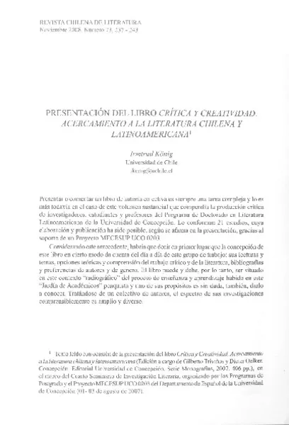 Presentación del libro Crítica y creatividad  [artículo] Imtrud König.