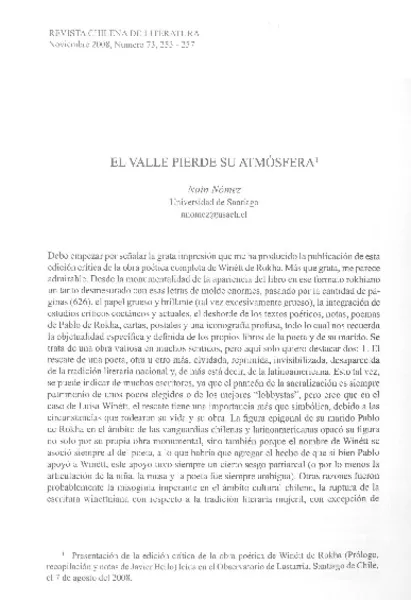 El valle pierde su atmósfera  [artículo] Naín Nómez.
