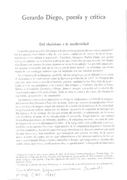 Gerardo Diego, poesía y crítica  [artículo] Amancio Sabugo Abril.