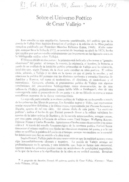 Sobre el universo poético de César vallejo  [artículo] Keith A. McDuffie.