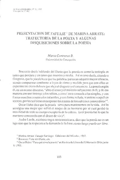 Presentación de Tatuaje de Marina arrate  [artículo] Marta Contreras B.