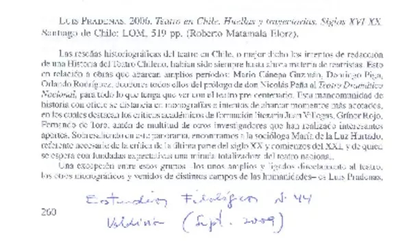 Teatro en Chile. Huellas y trayectorias. Siglos XVI-XX  [artículo] Roberto Matamala Elorz.