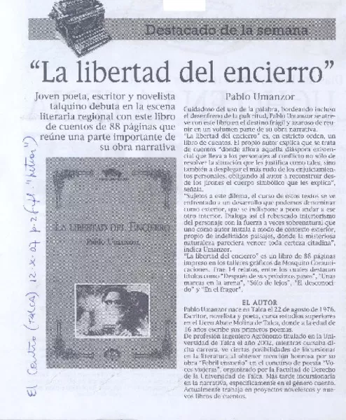 "La libertad del encierro"·  [artículo] Pablo Umanzor.