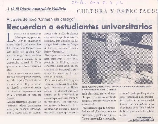 Recuerdan a estudiantes universitarios  [artículo] Soledad Ojeda G.