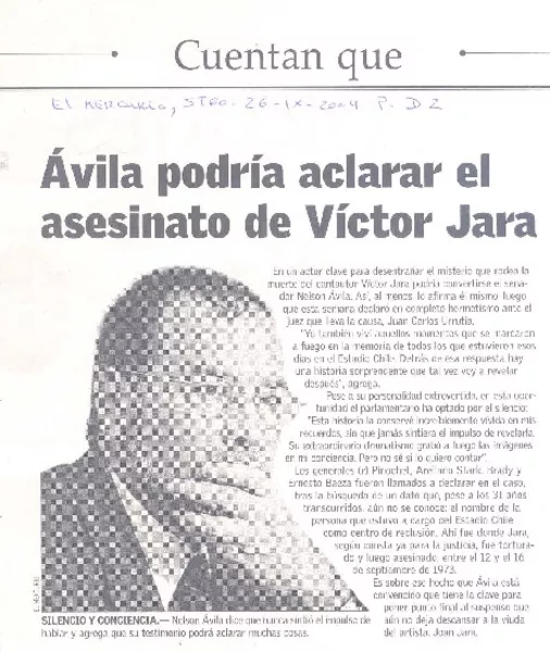 Ávila padría aclarar el asesinato de Víctor Jara  [artículo]