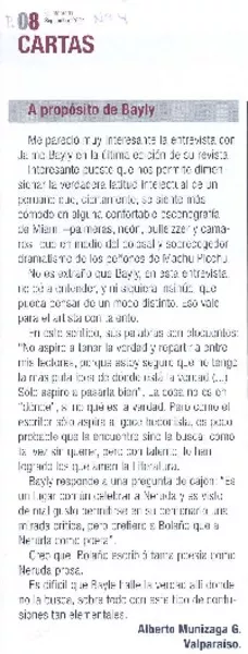 A propósito de Bayly  [artículo] Alberto Munizaga G.