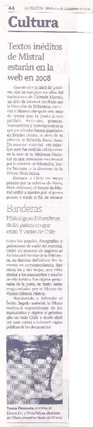 Textos inéditos de Mistral estarán en la web en 2008  [artículo]
