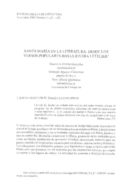Santa María en la literatura  [artículo] Mauricio Ostria González, Gonzalo Aguayo Cisternas y Nery Alveal Quintana.