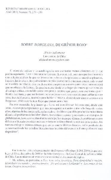 Sobre "Borgeana", de Grinor Rojo  [artículo] Alicia Salomone.