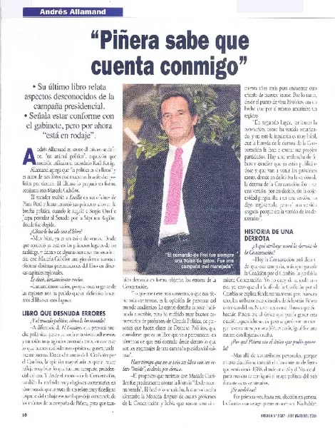 Piñera sabe que cuenta conmigo" [entrevista] [artículo] : Germán Gamonal.